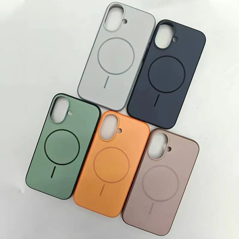 Blue frosted magnetic protective case for iPhone 17 series mobile phone.