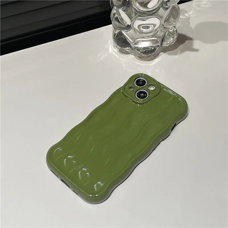 Silicone water ripple-effect mobile phone case for iPhone 17 series in wavy green colour.