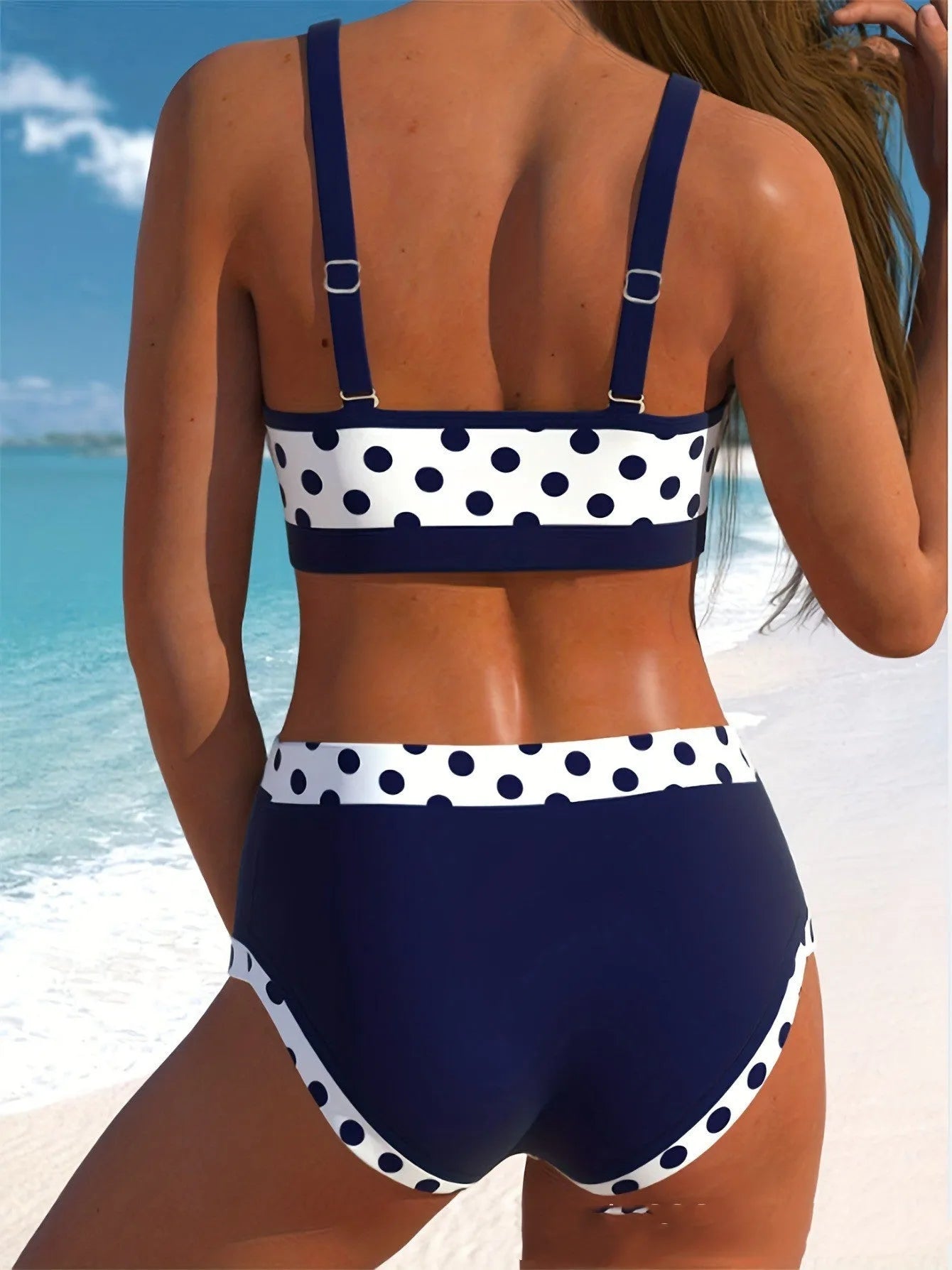Men's multicolour wave dot print polyester swimsuit briefs in a boxer style.