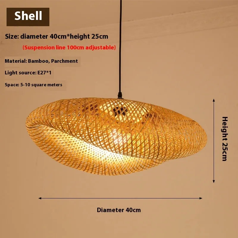 40cm diameter bamboo shell-shaped chandelier for Chinese Zen tea room lighting