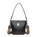Korean style black PU bucket messenger bag with organised interior compartments and double shoulder straps