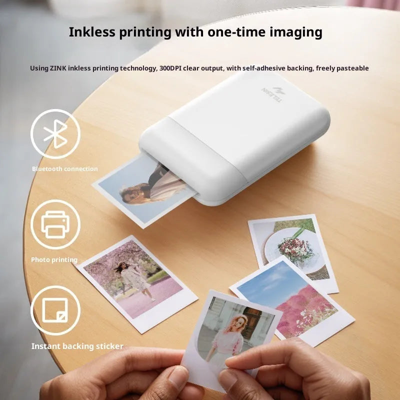 Pocket photo printer portable small plastic device with carry-on bag and photo paper
