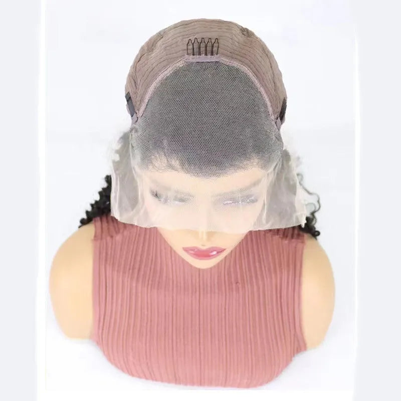 Solid colour human hair half lace wig displayed with straight, long hair, showing the natural-looking lace front.