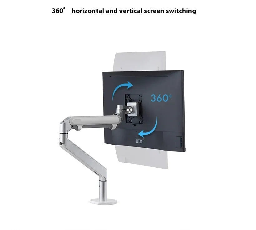 Black aluminium laptop stand with adjustable air pressure arm holding a notebook computer