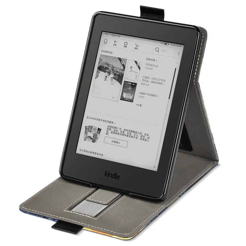 Kindle Paperwhite 6-inch protective case with bumper edges in an embossed leather-style design.