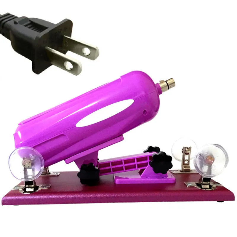 Purple automatic telescopic thrusting sex toy made from PVC on a white background.