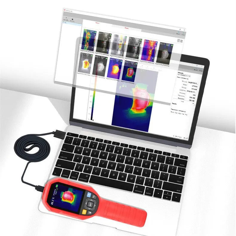 UTi series handheld infrared thermal imager showing display screen and measurement lens