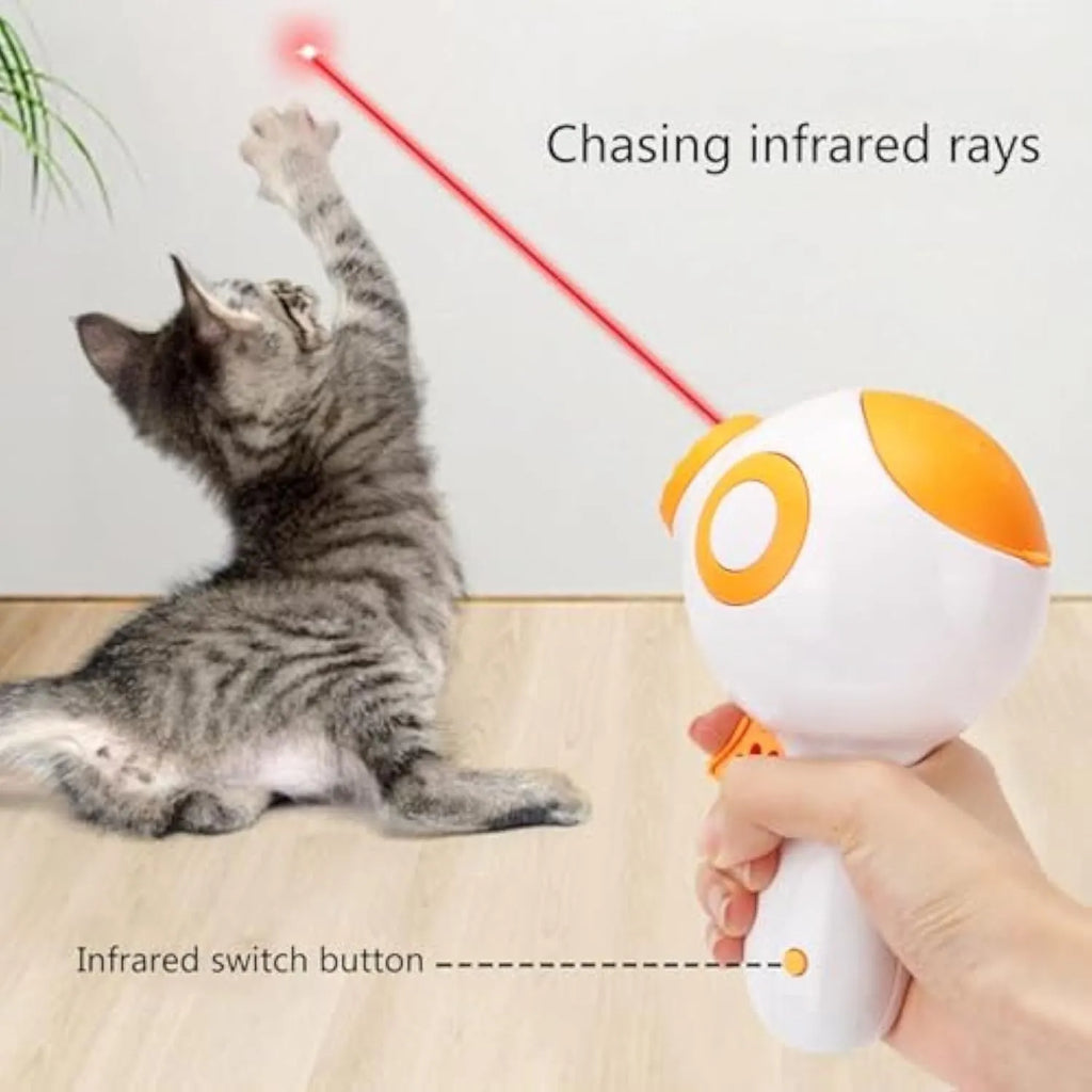 Green, orange, and pink plastic dog treat launcher toy for interactive feeding and training.