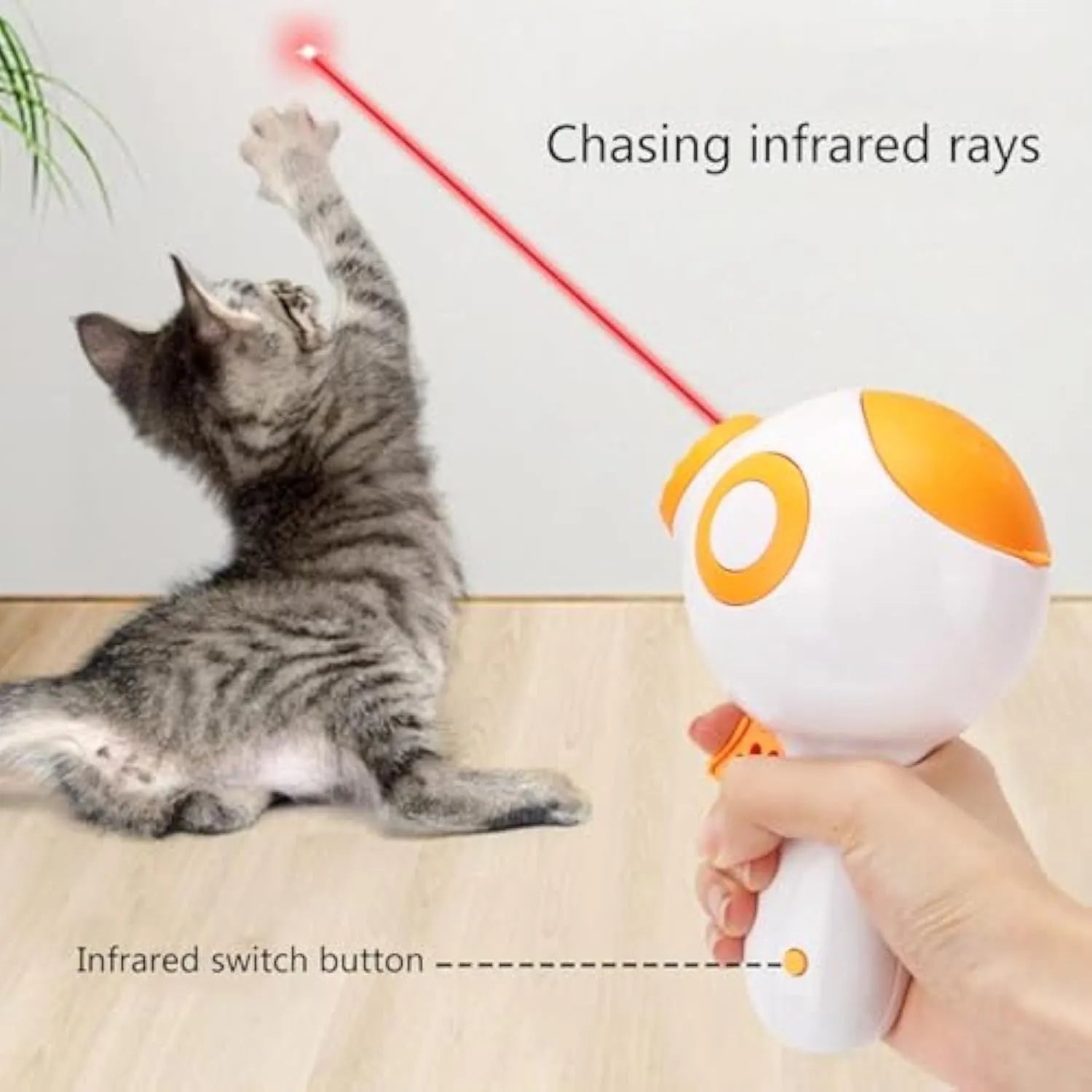 Green, orange, and pink plastic dog treat launcher toy for interactive feeding and training.