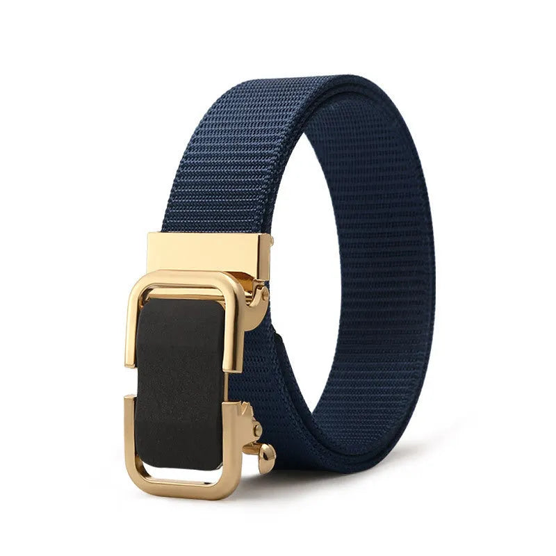 Men's toothless nylon canvas belt with alloy buckle in multiple colour options showing 120cm length