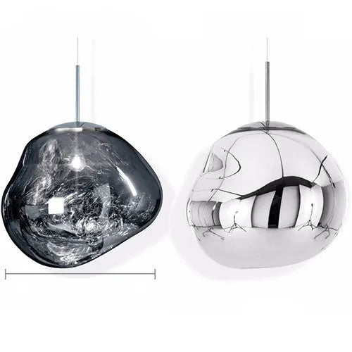 Nordic style lava lamp chandelier with glass body in gold, red copper, or silver metallic finish