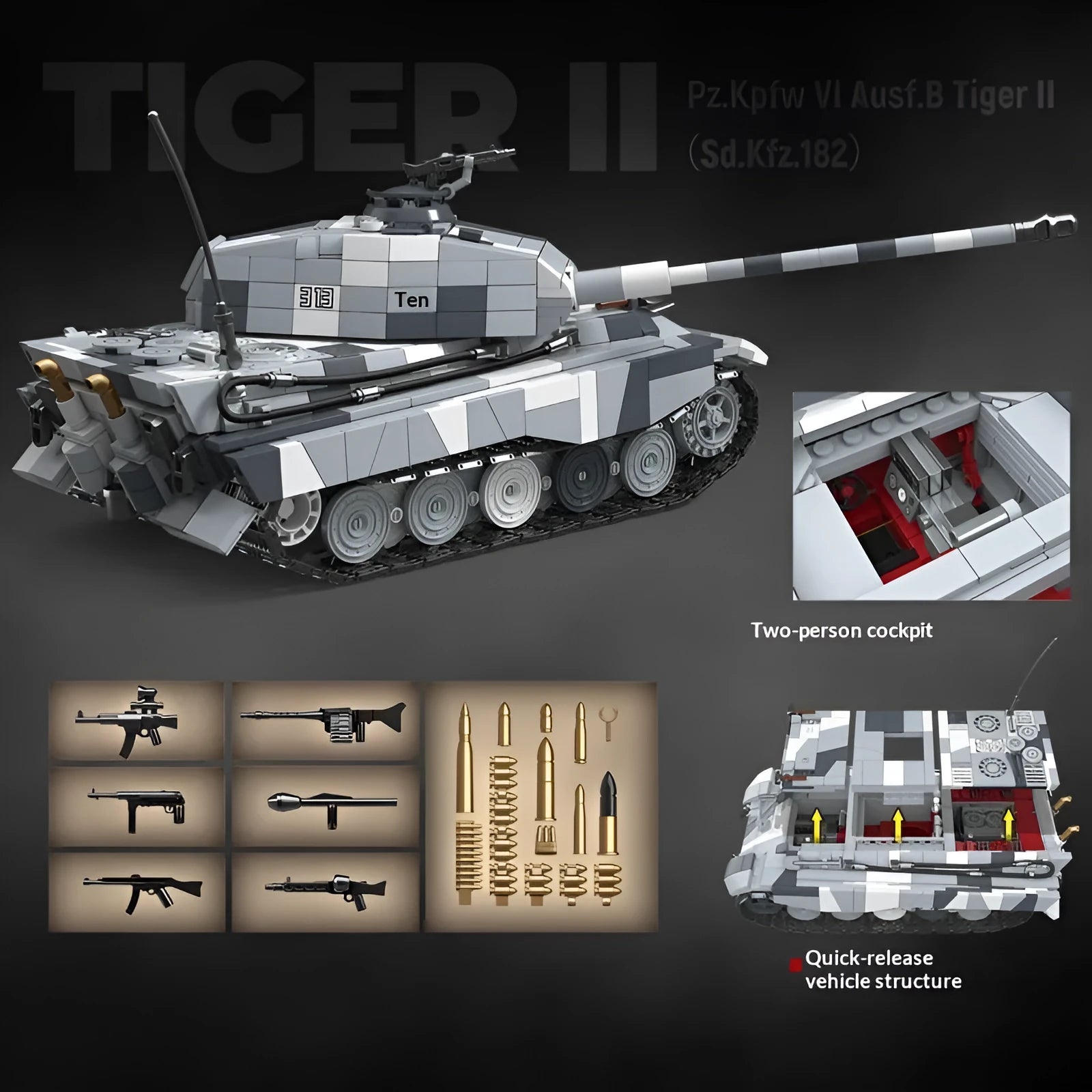 Heavy tank small particle plastic building blocks set in colour box packaging