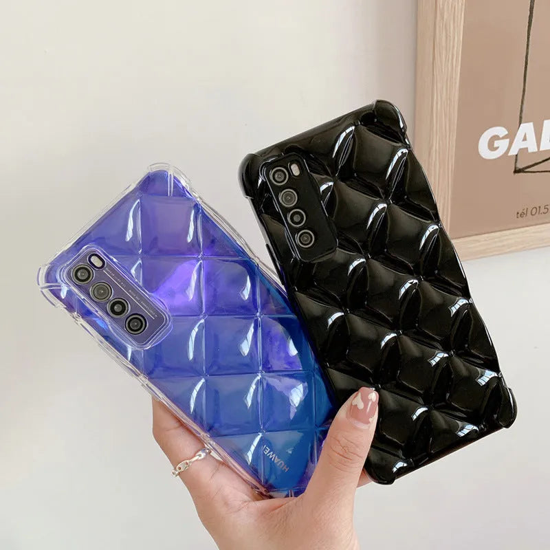 Huawei silicone diamond texture phone case in black, green, pink or white colours