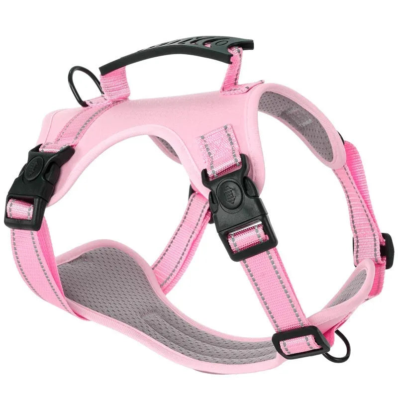 Adjustable polyester dog chest harness and matching lead shown in one of six available colours.