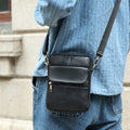 Men's brown leather crossbody shoulder bag with visible sewing lines