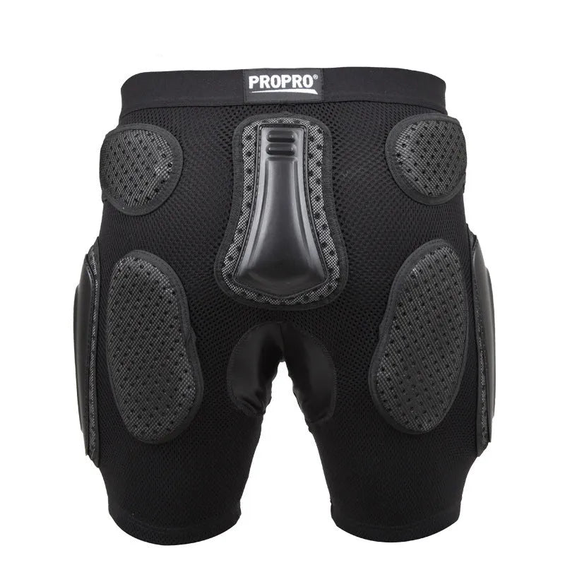 Black cycling hip pad protection pants with gel padding for sports safety