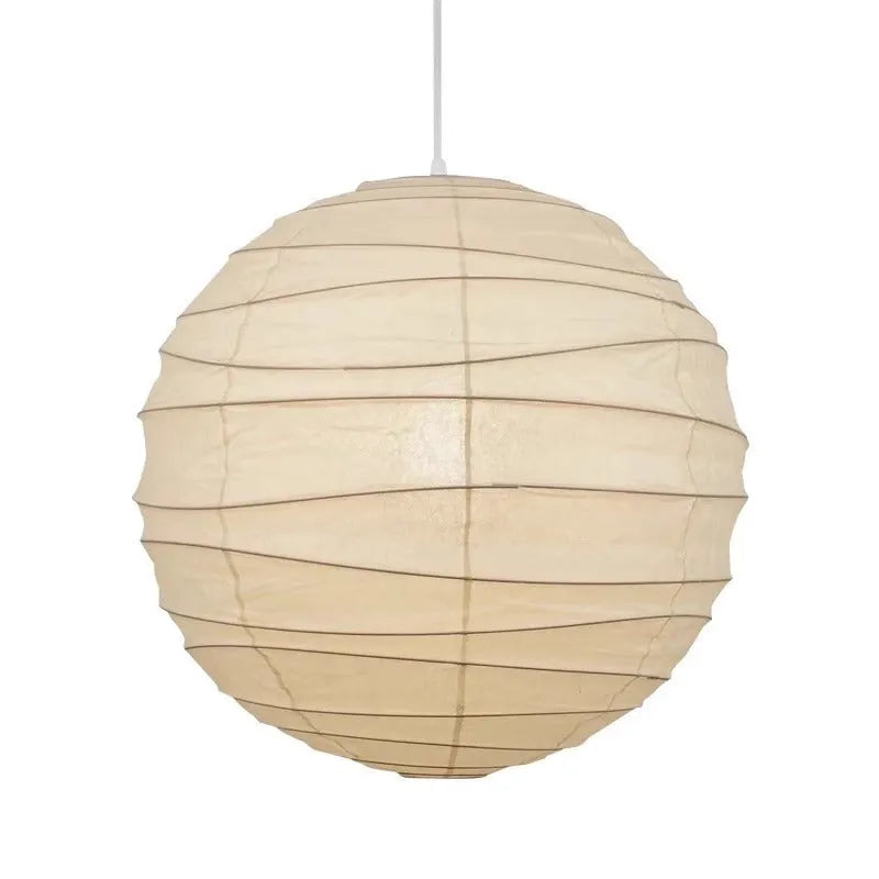 Japanese style rice paper pendant chandelier with soft glowing light.
