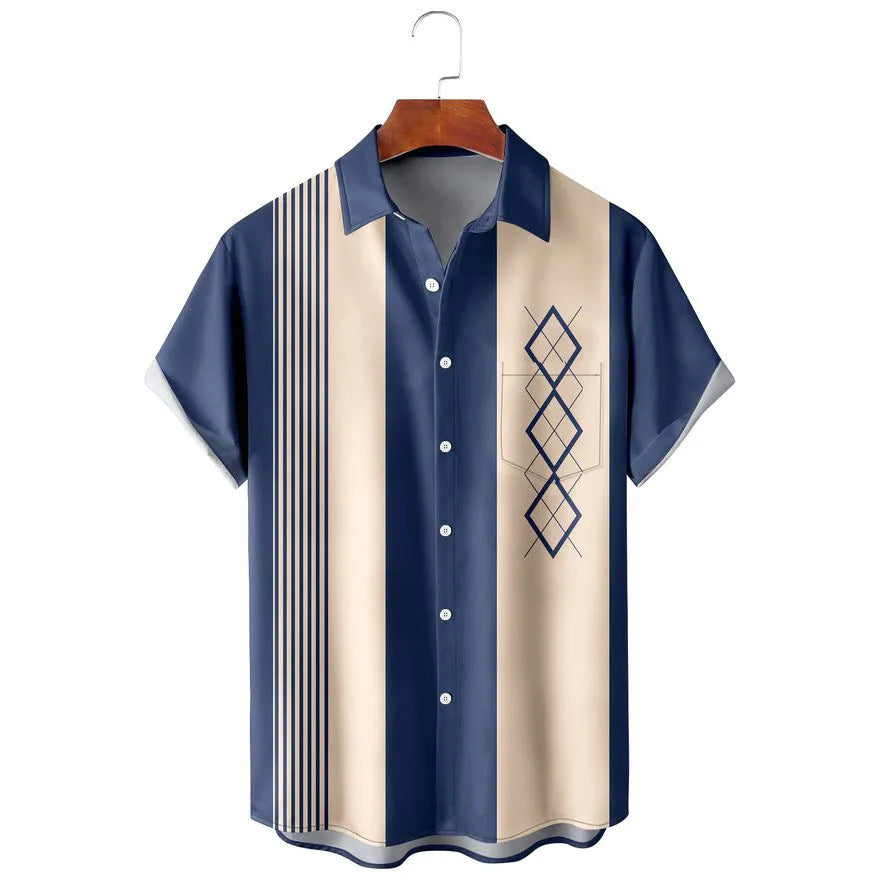 Men's casual polyester striped shirt in a colour option, front view, suitable for daily wear