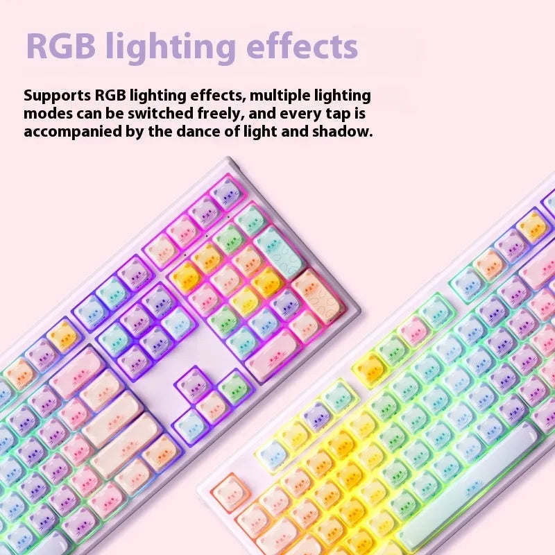 Coloured sugar cat theme Bluetooth mechanical keyboard with 108 keys and piano shaft switches
