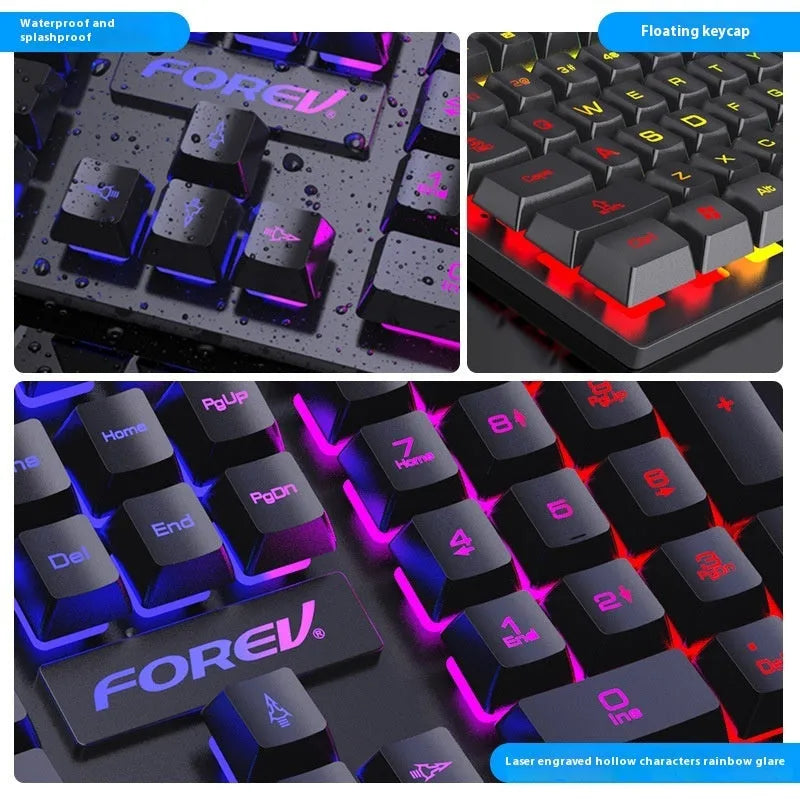 Black 104-key gaming keyboard with backlight and gaming mouse bundle on desktop