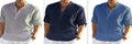 Men's casual cotton linen shirt with stand collar and button-down front in solid colour
