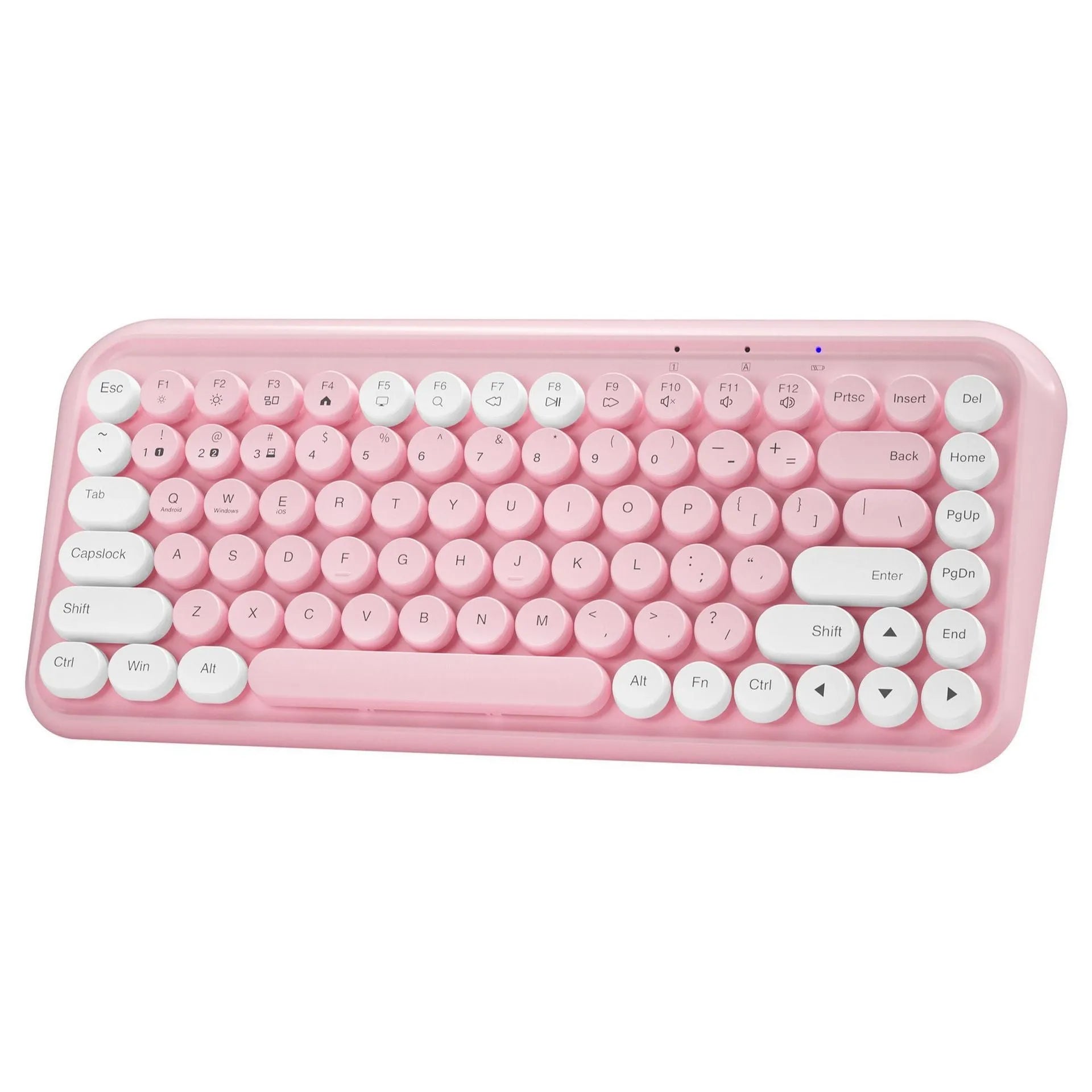 Pink wireless Bluetooth keyboard with 84 silent mechanical keys and compact design