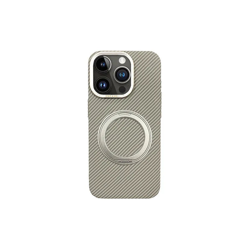 Rotating aluminum alloy bracket phone case in graphite black with carbon fiber pattern drop-resistant shell for Apple
