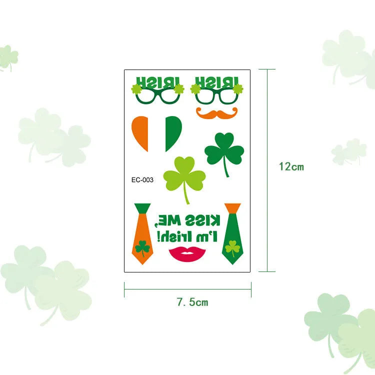 St Patrick's Day clover temporary tattoo sticker measuring 120 × 75mm with water transfer printing