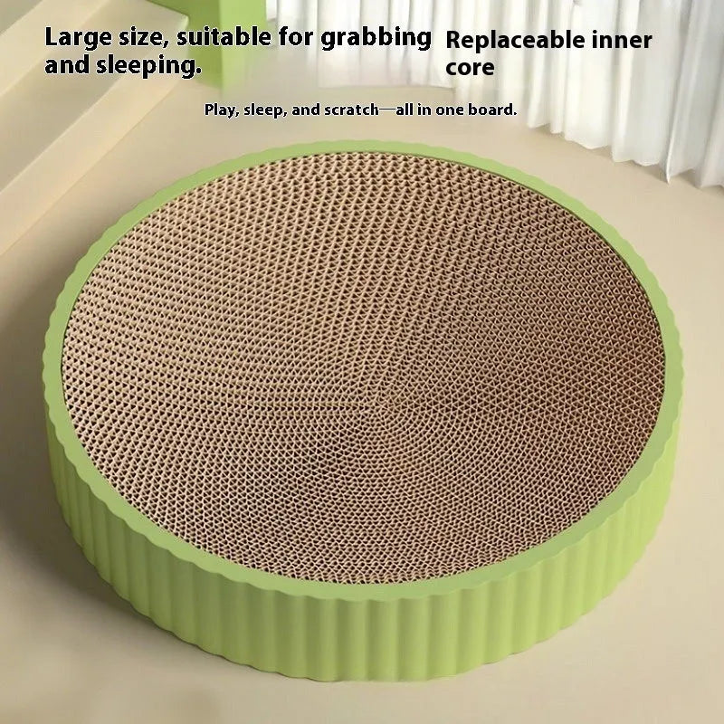 Round green cat scratching board measuring 55cm with replaceable corrugated cardboard refills