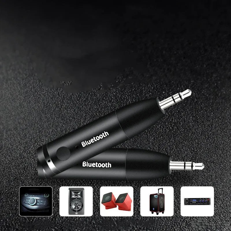 Black car AUX Bluetooth audio receiver with USB cable for wireless music streaming