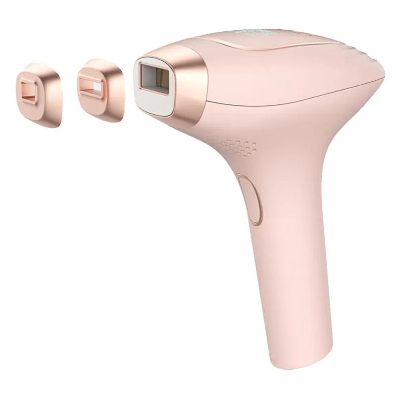 Pink and white laser hair removal device with ice cooling technology and accessories