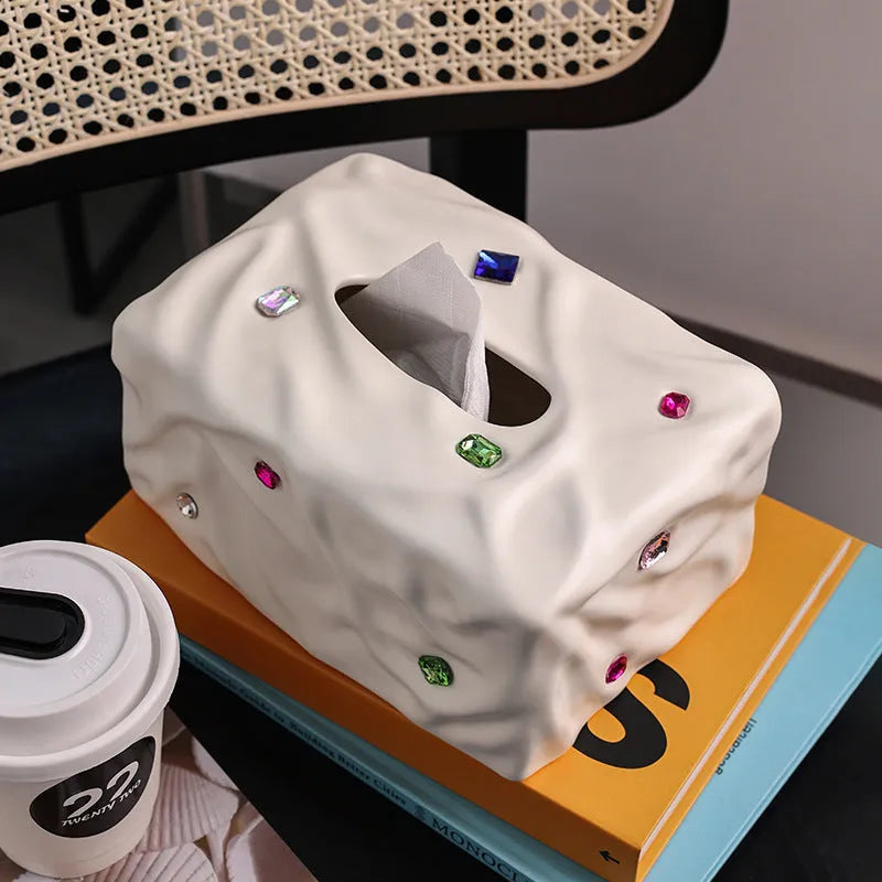 Ceramic tissue box with matte finish in white or silver options for household tissue storage