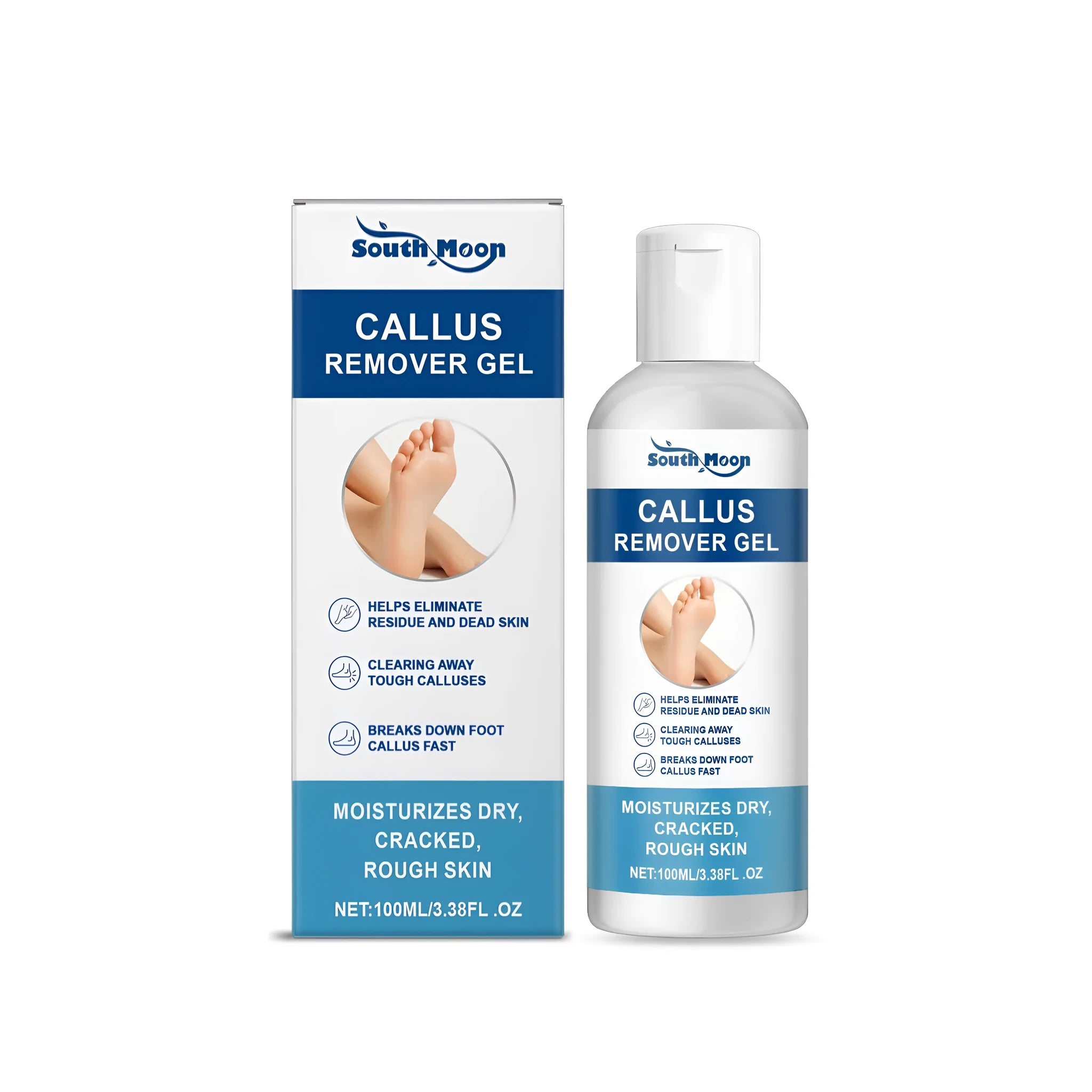 100g tube or jar of callus remover gel for feet and hands with tea tree oil and aloe extract.