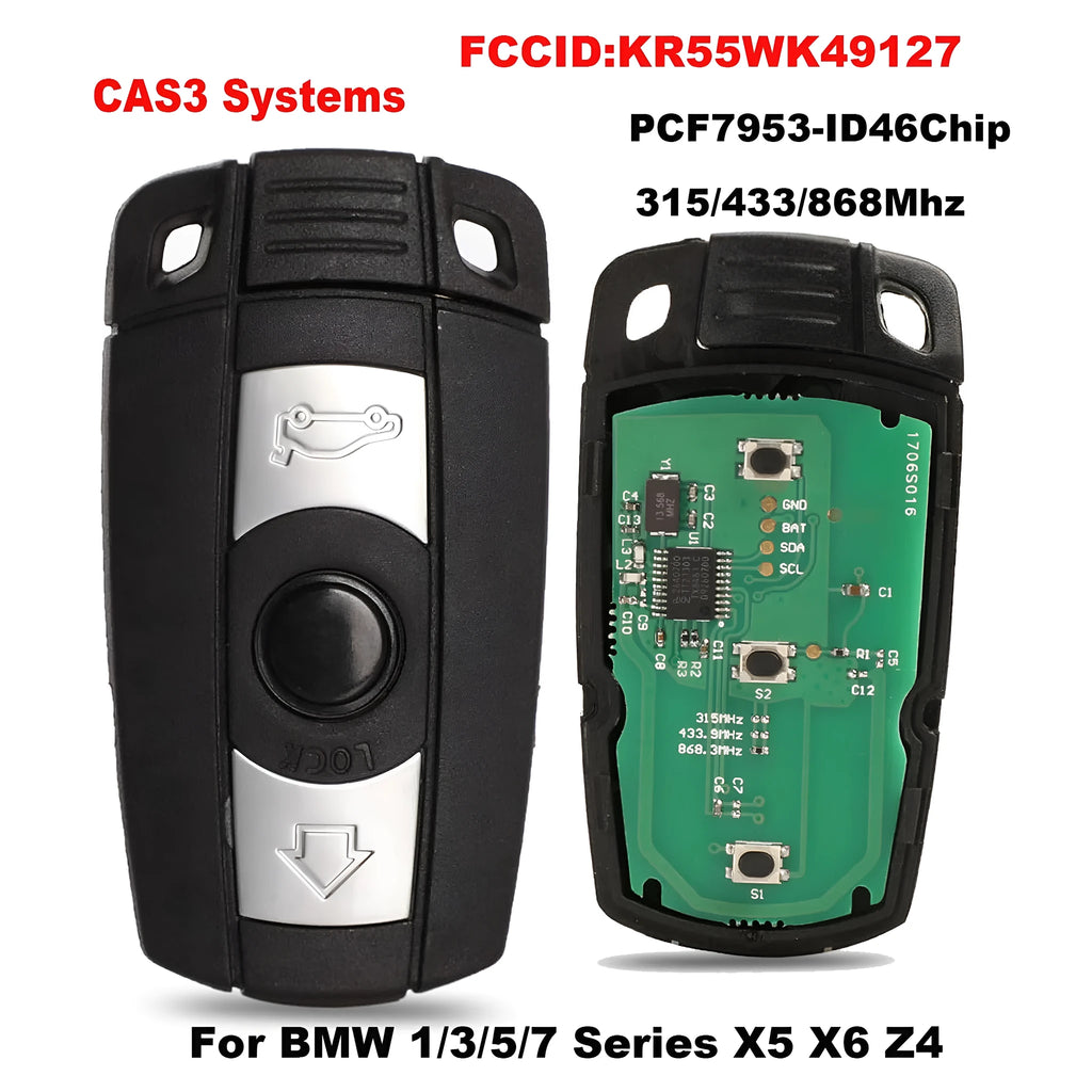 BMW CAS3 semi-intelligent remote car key fob with three keys.