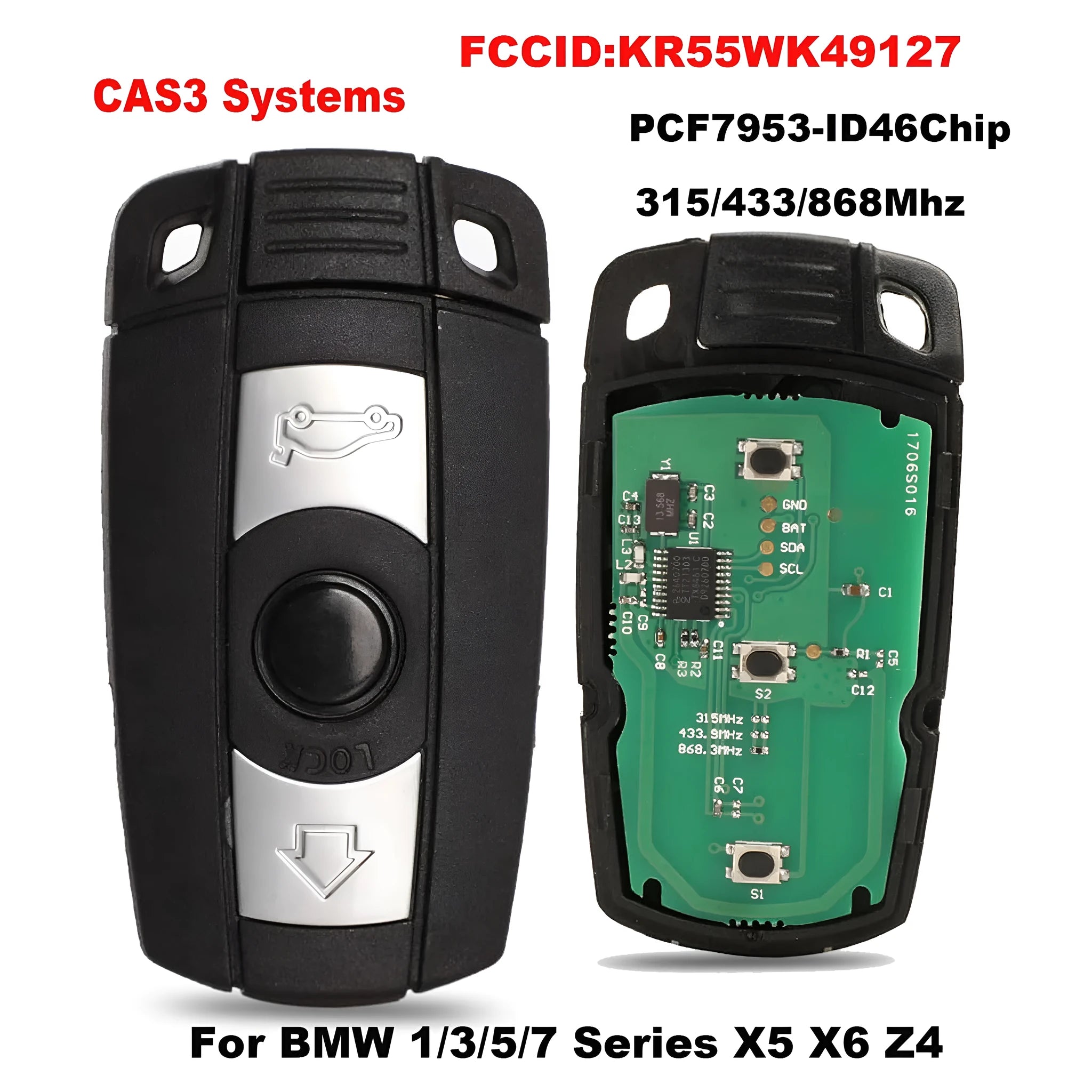 BMW CAS3 semi-intelligent remote car key fob with three keys.