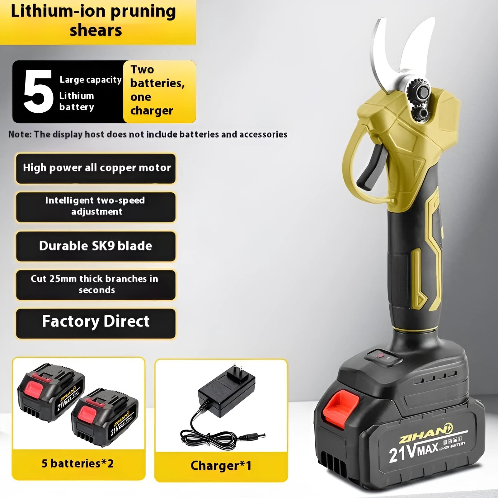 Wireless electric pruning knife with two lithium batteries and plastic storage case
