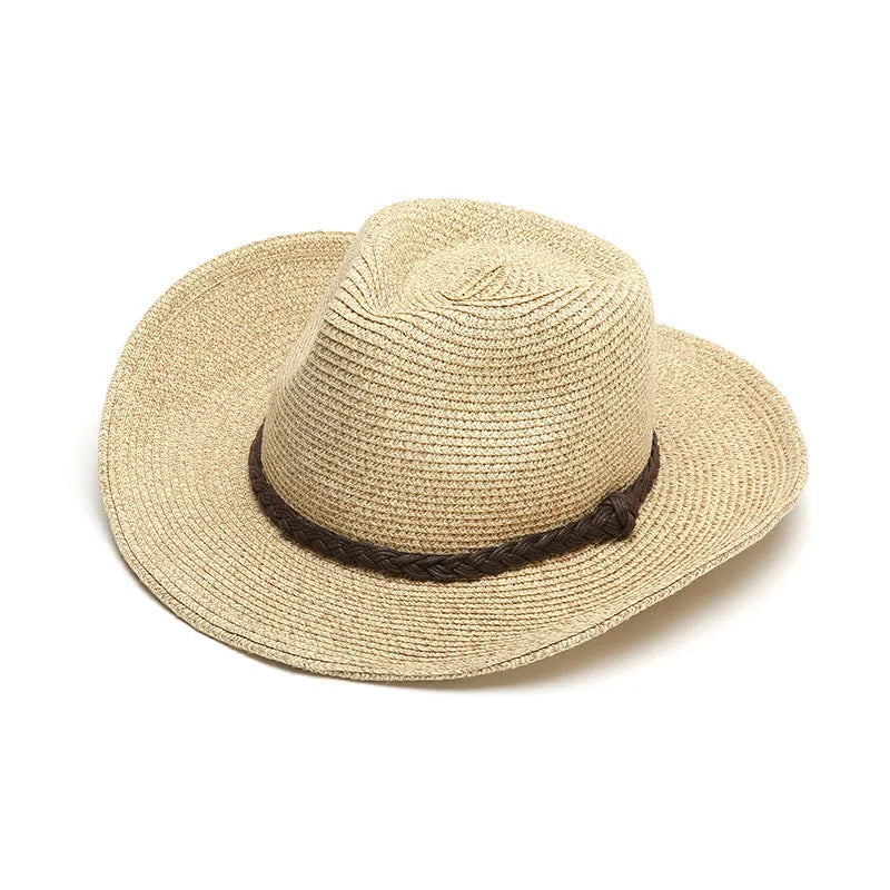 Men's foldable straw sun hat with wide brim in beige colour