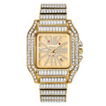 Hip hop full diamond large dial square men's quartz watch with gold alloy band