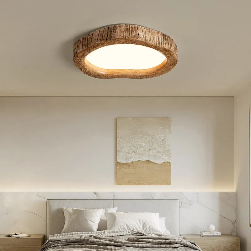 Wood grain finish bedroom ceiling lamp in new Chinese style with round shape