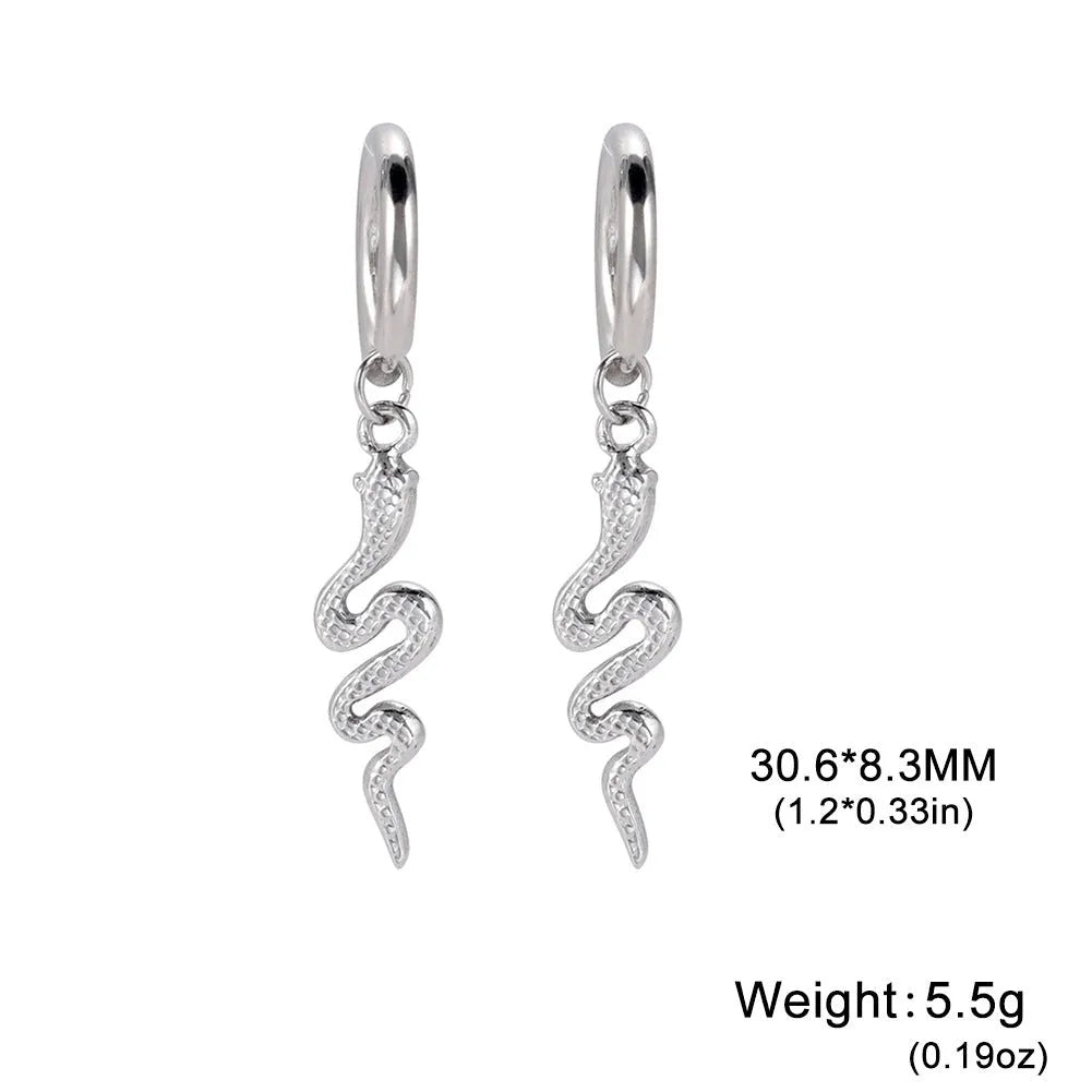 Vintage snake-shaped stainless steel earrings with gold plating in an ear clip design.