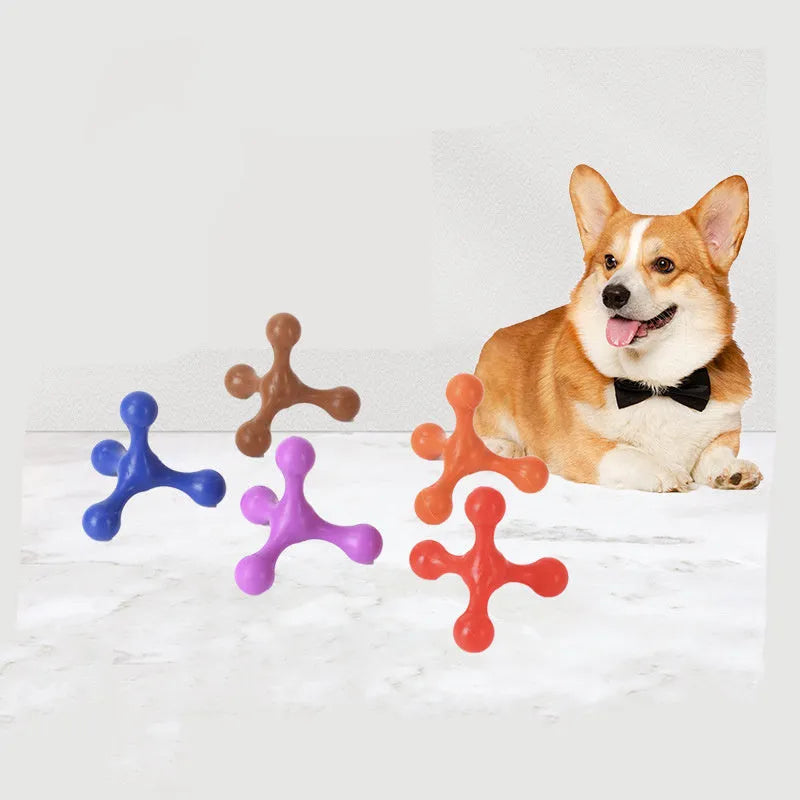 Silicone puppy chew toy in bone shape with three legs, 9.5cm length, for small medium dogs