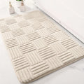 Solid colour woven polyester fibre bathroom non-slip floor mat in beige, square shape, 40x60cm