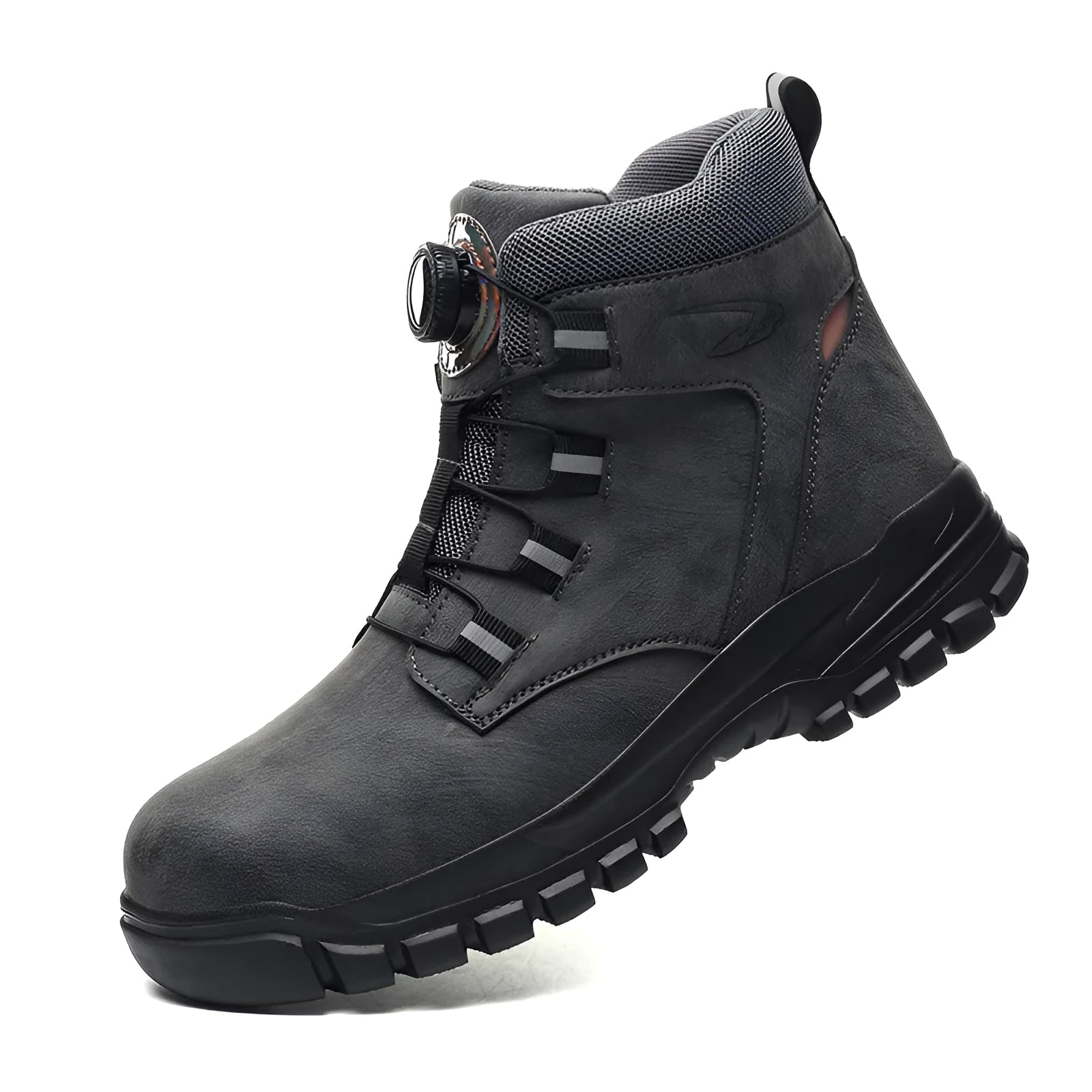 Anti-smashing and puncture-resistant lightweight labour protection safety shoes in black with leather upper