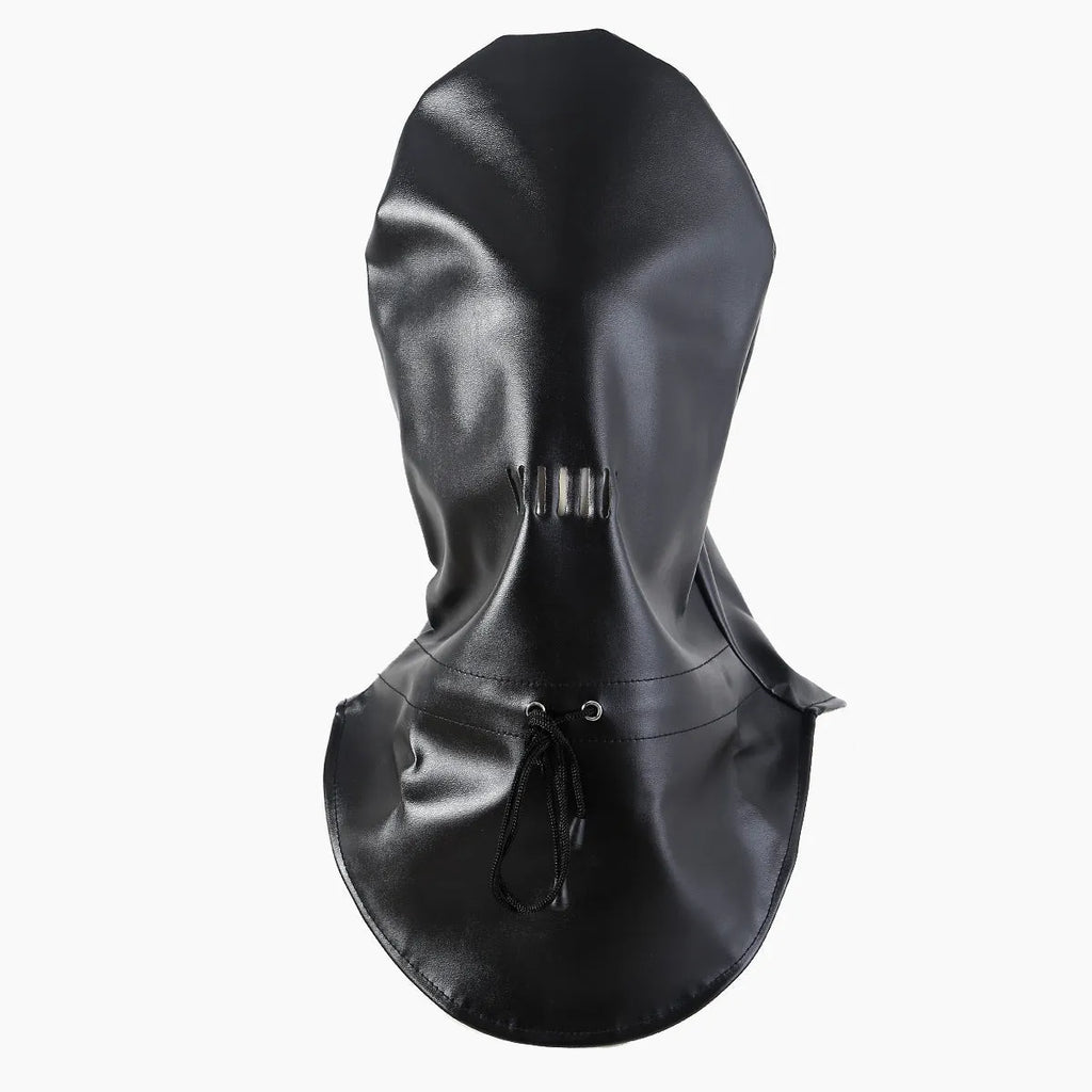 Black PU leather adjustable breathable mask for adult bondage and training scenarios