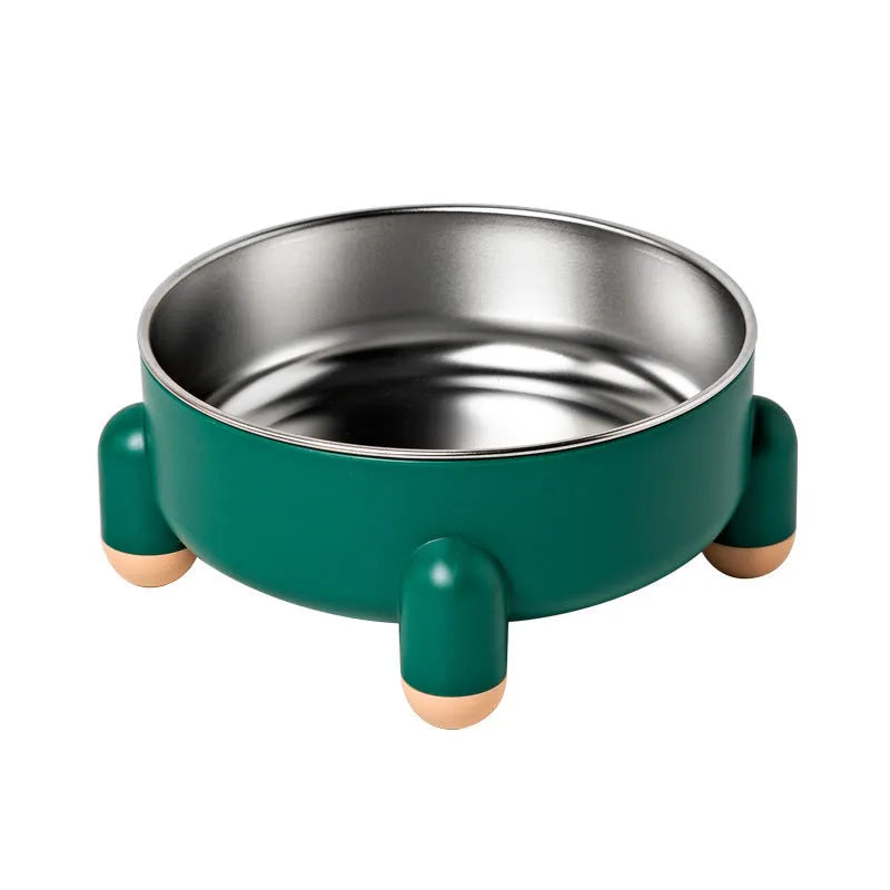 Green stainless steel pet bowl with non-slip high foot design for dogs and cats