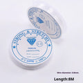Transparent white elastic fishing line on a roll for DIY jewellery and craft ornaments.
