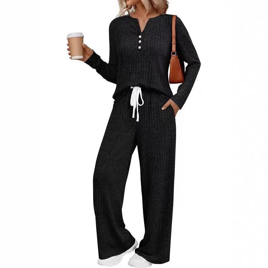Women's V-neck striped knit long coat in light grey with long sleeves and pockets.