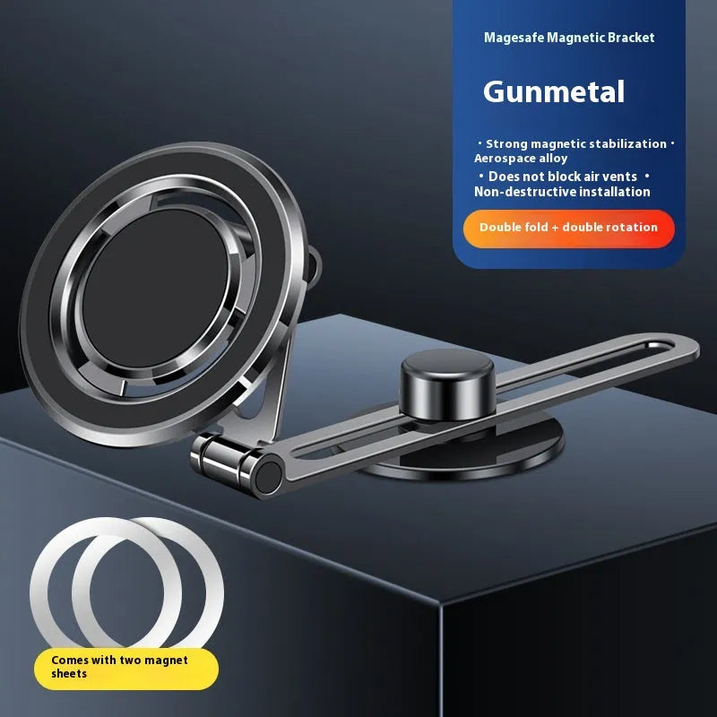Car F62 stretch magnetic phone bracket in gun colour with adhesive backing mounted on dashboard