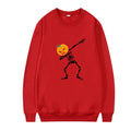 Women's casual printed crew neck long sleeve top in a cotton blend fabric on a hanger.