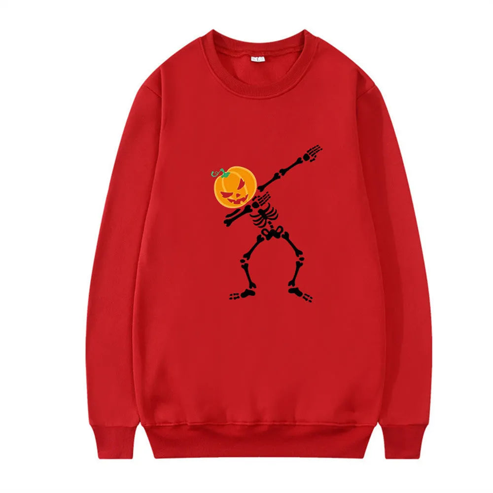 Women's casual printed crew neck long sleeve top in a cotton blend fabric on a hanger.